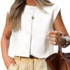41RXfYgtrUL.jpg Womens Cropped Cap Sleeve Vest Tank Tops Summer Work Casual Crew Neck Button Down Waistcoats