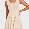 Womens Summer Mini Dresses Casual Crewneck Knitted Crochet Hem Flowy Tank Sundress