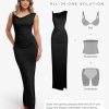 Formal Dresses for Women - Shapewear Cowl Neck Maxi Ruched Bodycon Gowns with Slit - Prom Dress Wedding Guest