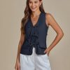 41Sv-Pl6JdL.jpg Linen Vest for Women Trendy Sleeveless Tie Front Tops Summer Casual Top Waistcoat Suit Vests with Pockets