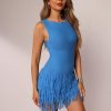 41SzSlqZyhL.jpg Women's Fringe Sleeveless Mini Dress Crew Neck Bodycon Knit Party Club Dresses