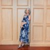 Women's Formal Sleeveless Cowl Neck Floral Print Gown with Shawl, Wedding Guest, Mother of The Bride Dress