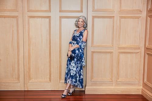 Women's Formal Sleeveless Cowl Neck Floral Print Gown with Shawl, Wedding Guest, Mother of The Bride Dress