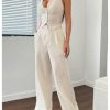 41TWmxyZrGL.jpg Women's 2 Piece Outfits Halter Button Down Vest Crop Tops and High Waisted Pants Set