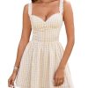 Women's Summer Cute Corset Mini Dress Lace Spaghetti Strap Sweetheart Flowy A-line Gingham Short Dresses