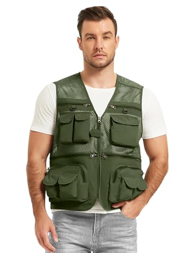 Men's Fishing Vest Utility Lightweight Outdoor Travel Safari Photo Cargo Vest with 16 Pockets