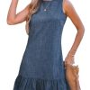 41UKwHqcjRL.jpg Womens Summer Dresses Sleeveless Tie Back High Crew Neck Ruffle Mini Short Dress