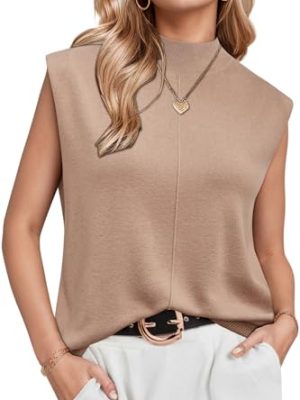 Women's Wool Blend Mock Neck Sweaters Vest Business Casual Trendy Tops Fall Outfits 2025