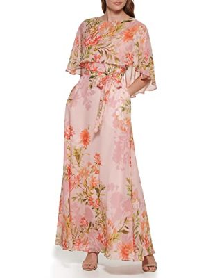 41UTj5skN-L.jpg Women's Maxi Style Caplet Chiffon Elbow Sleeve Jewel Neck Dress