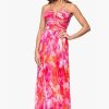 Women's Sleeveless Long Halter V Neck Printed Pleated Spaghetti Strap Dress