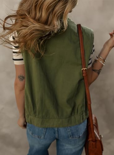 Womens Vests 2025 Fall Outerwear Button-Down Lapel Collar Elastic Hem Sleeveless Jacket Cargo Vest