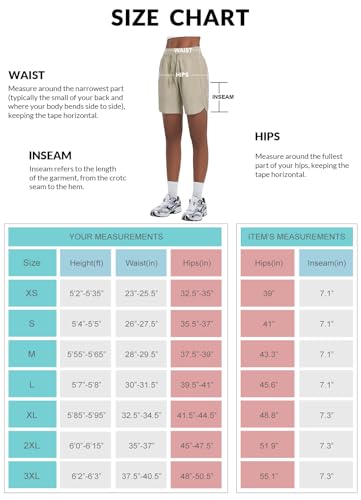 Women's 7" Athletic Long Running Shorts Workout Gym Quick Dry Hiking Shorts High Waisted Zipper Pocket