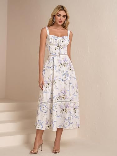 41WqBRDZS4L.jpg Floral Corset Midi Dress Lace Up Cutout Flowy Summer Wedding Guest Dresses for Women Sundress with Pockets