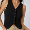 Women Knit Vest Top Y2k V Neck Sleeveless Button Up Crochet Going Out Tops Fashion Streetwear