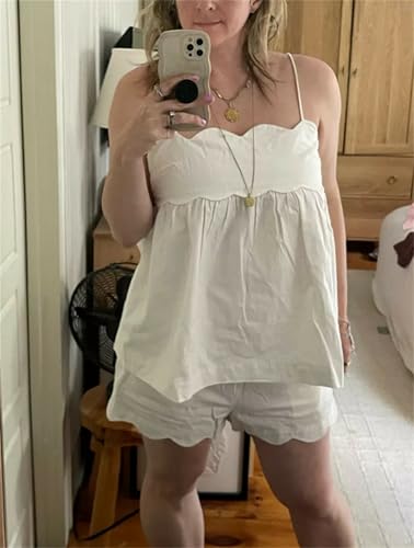 41Y3836UmAL.jpg Women 2 Piece Casual Lounge Set Sleeveless Strappy Tie Back Cami Top Wide Leg Shorts 2Pcs Summer Pj Set Beachwear