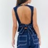 Women Sexy Backless Denim Vest Summer Sleeveless Jean Tank Top Crewneck Tie Up Back Slim Waistcoat Crop Top