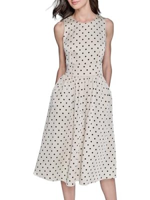 41YT3WtEiNL.jpg Women's Polka Dot Print Sleeveless Midi Dress