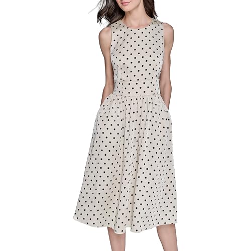 Women's Polka Dot Print Sleeveless Midi Dress