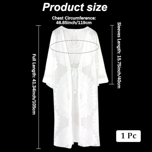 Long White Lightweight Summer Cardigan 2025 Sheer Lace Mesh Crochet Boho Open Front Cover Up Swimsuit Swimwear Bathing Suit