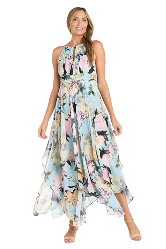 Women's Aqua Bloom Hankie-Hem Maxi Dress