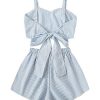 41YnawREMYL.jpg Women's 2 Piece Outfits Summer Sleeveless Tie Back Crop Cami Top and Shorts Set