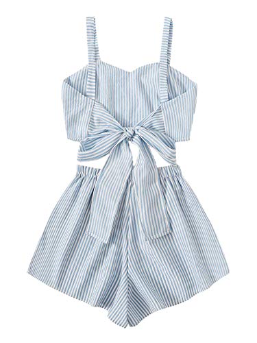 41YnawREMYL.jpg Women's 2 Piece Outfits Summer Sleeveless Tie Back Crop Cami Top and Shorts Set