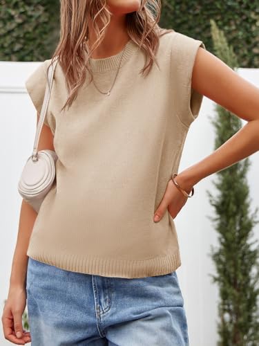 Womens Cap Sleeve Sweater Vest Summer Casual Sleeveless Knit Tank Tops Loose Fit Crew Neck Shirts Pullover