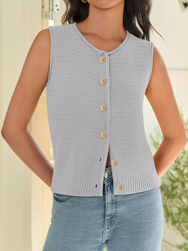 Womens Sweater Vest 2025 Summer Trendy Sleeveless Knit Button Down Tank Tops Casual Cardigan