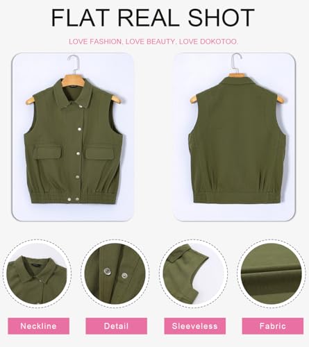 Womens Vests 2025 Fall Outerwear Button-Down Lapel Collar Elastic Hem Sleeveless Jacket Cargo Vest