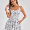 Floral Corset Mini Dress Summer Flowy A Line Smocked Short Dresses for Women 2025 Sundress with Pockets