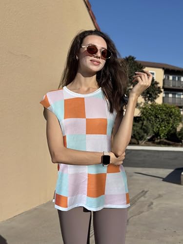 Sweater Vest Women Crew Neck Loose Fit Knit Lightweight T Shirts Pullover Casual Summer Outfits