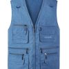 Men's Summer Casual Fishing Photography Vest Multiple Pockets Outdoor Waistcoat Jacket (Large, Denim Blue)
