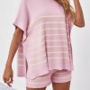 Women's Striped 2 Piece Outfits Oversized Batwing Short Sleeve Tops High Waisted Shorts Summer Knit Lounge Short Sets