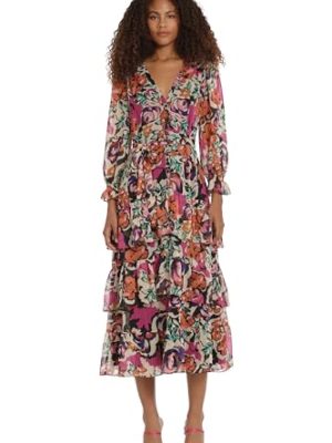 Women's V-Neck Tiered Skirt Maxi Day Dress Event Party Night Out Guest of