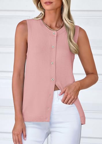 41ajcbGP2DL.jpg Fall Sweater Vest Women 2025 Casual Sleeveless Lightweight Button Down Knit Cardigans Shirts Ribbed Tank Tops