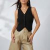 Women Knit Vest Top Y2k V Neck Sleeveless Button Up Crochet Going Out Tops Fashion Streetwear