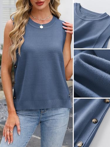 41bT3sHmpyL.jpg Womens Sweater Vest Summer Sleeveless Crewneck Ribbed Knit Side Button Loose Pullover Tank Tops 2025 Fall Outfits
