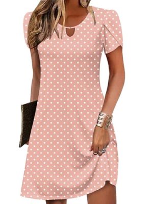 41bsgmsR4LL.jpg Women's Casual A-Line Dresses with Pockets Summer Floral Tshirt Dress Short Sleeve Mini Dress Flowy Sundresses