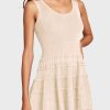 Womens Summer Mini Dresses Casual Crewneck Knitted Crochet Hem Flowy Tank Sundress
