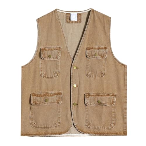 41cFhKp6JBL.jpg Summer Retro Pocket Denim Vest Coat Men's and WoMen's Casual Sleeveless Button Top