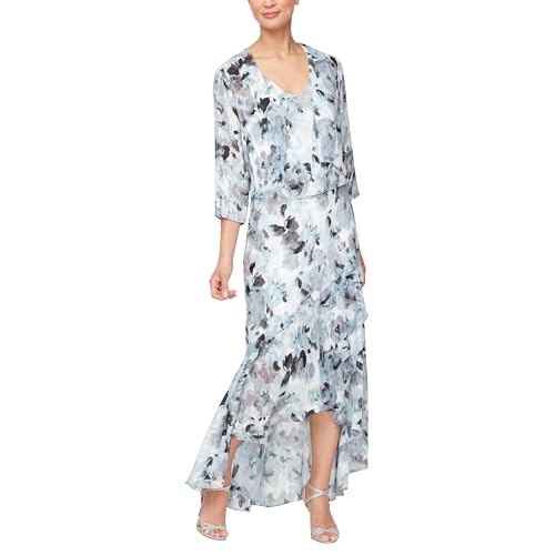 41cGdbtk-L.jpg womens Sleeveless Printed Chiffon Midi Spring/Summer Mother of the Bride Dress With Jacket & High-low Hemline