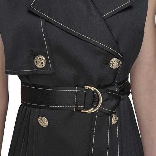 Women's Belted Sleeveless Satin Back Crepe Midi Dress