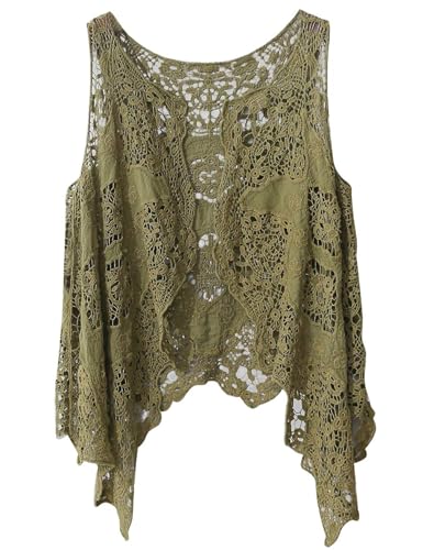 41d2BQECotL.jpg Women's Open Front Cotton Crochet Lace Boho Hippie Butterfly Vest Cardigan Coverup Sleeveless Irregular Hem