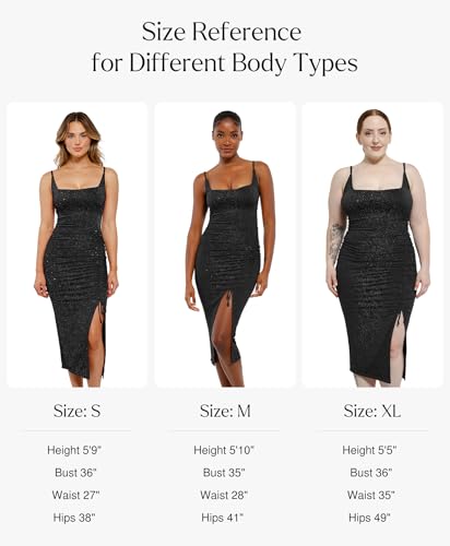 41dEiJH1nVL.jpg Sparkly Cocktail Dresses for Women Tummy Control Formal Shapewear Dress Square Neck Ruched Midi Dress Side Slit