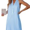 Womens Summer Dresses V Neck Sleeveless Striped Button Up Mini Casual Coverup Dress