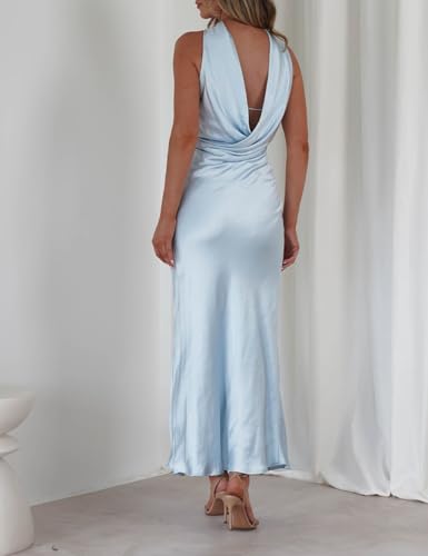 41eRPNJZQhL.jpg Women's Summer Satin Strapless Tube Top Maxi Dress Elegant Silk Backless Halter Neck Formal Party Dresses Wedding Guest