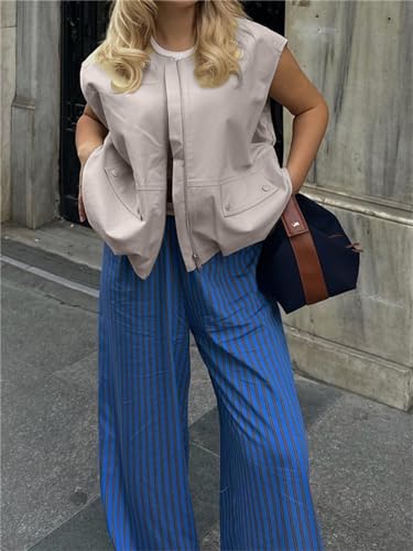 41eecIBsKGL.jpg Women's Casual Zip Up Vest Cargo Ruched Hem Lightweight Sleeveless Blazer Oversized Jackets Top with Pockets