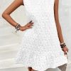 Women's Ruffle Hem Sleeveless Tank Dress Round Neck Casual Jacquard Hem Smock Summer Mini Dresses