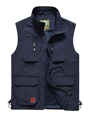 Men??s Fishing Vest Outdoor Work Quick-Dry Hunting Zip Reversible Travel Vest Jacket with Multi Pockets