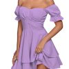 Women's Tie Back Off Shoulder Wrap Layer Ruffle Short Sleeve Mini Dress